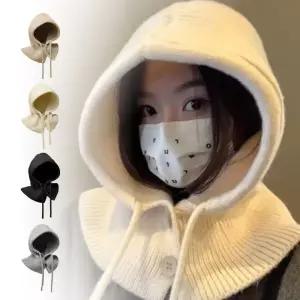 버튼니트바라클라바 여성 겨울 스키 후드 방한 넥워머