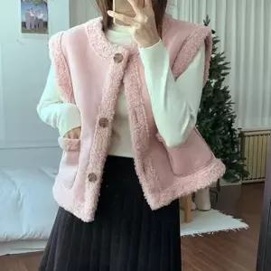 여자 겨울 연말 양털 부클 크롭 무스탕 조끼 베스트 데일리 코디