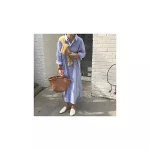 스트라이프 셔츠 롱 원피스 오버핏 임산부 빅사이즈 캐주얼 편안한 여성 의류