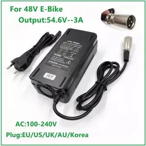 54.6V3A 충전기 48V 리튬 이온 리튬 배터리 팩 XLR 플러그 54.6V3A 충전기 용 54.6V 3A 전기 자전거 배터리