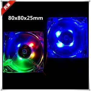 8025 LED 냉각 선풍기, 여러 가지 색상  파란색 컴퓨터 케이스 3 핀 4D 커넥터, 80mm, 80x80x25mm,