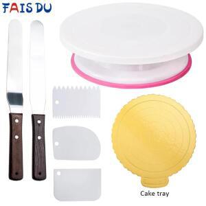 FAIS DU 플라스틱 케이크 턴테이블 회전 반죽 과자 장식 스탠드 DIY 팬 베이킹 도구 세트당 6 개