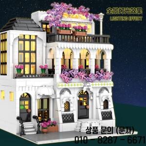 MOC 크리 에이 티브 유럽 건축 빌딩  가든 호텔 꽃 스트리트 뷰 벽돌 아이디어 친구 선물을위한 장난감