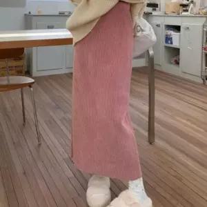 모던 여자 세로 골지 코듀로이 일자핏 롱스커트