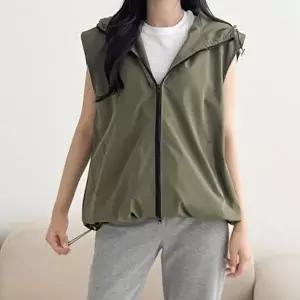 데일리룩 조끼 캐주얼조끼 패션 베이직 데일리 커플 반팔조끼 립스탑 남녀공용 오버핏 스트링 후드조끼