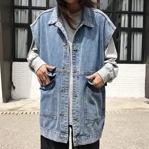 데일리룩 청쪼끼 데님조끼 여성 멋스러운 여유핏 간절기 청조끼 자켓