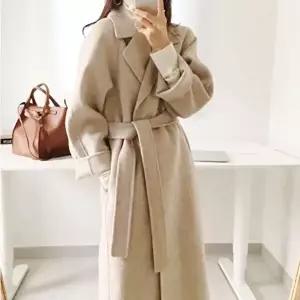데일리룩 카라코트 클래식코트 여성 모직 롱코트 허리끈 겨울 아우터 클래식 코트