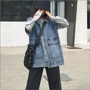 데일리룩 청쪼끼 데님조끼 오버핏 데일리 레이어드 여자 청조끼 데님베스트 아우터 워싱