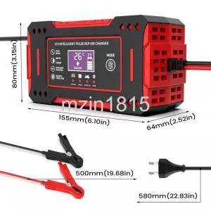  6A 12V 자동차 배터리 충전기 및 오토바이 충전 장치 납산 수리 LCD 디스플레이