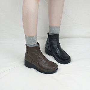 누카 소가죽 발목주름 기모안감 통굽 키높이 앵클 부츠 6cm