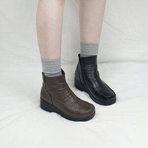 [디아]누카 소가죽 발목주름 기모안감 통굽 키높이 앵클 부츠 6cm
