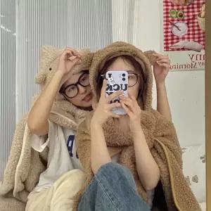 곰 후드 담요 겨울 망토 캐릭터 곰모자 블랭킷 2500 모자 무릎 방한용품 망또 입는 극세사