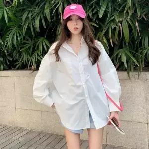 루즈핏 오버사이즈 화이트 숙 여자 캐주얼 완성템 블라우스 남방 비치 루즈 원피스