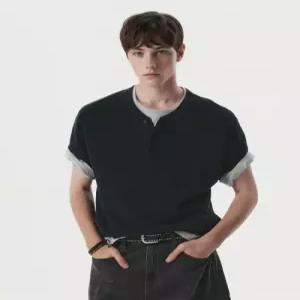 Henley Neck Short Sleeve Sweater / WHKAG2592U