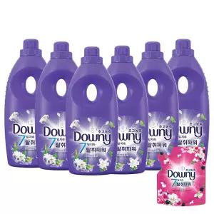다우니 탈취파워 섬유유연제 화이트티와 릴리 1L 6개 다우니 퍼플 +다우니 200ml 1개 증정