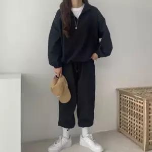 미니멀 여자 가을 심플 바스락 반집업 아노락 조거팬츠 세트 미니멀