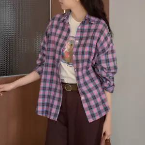 [더나무그림] 여성 캔디 배색 기모 체크 루즈핏 셔츠 블라우스 NCP9BL003 언발체크RNB