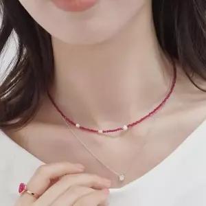 여자 담수진주 핑크 크리스탈 비즈 목걸이