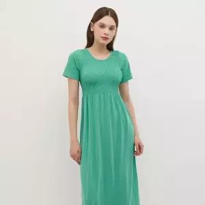 최초가 49000원 세컨스킨 심리스 모달 스마킹 하프슬리브 롱드레스