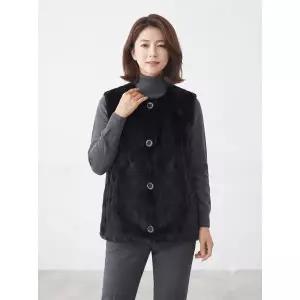 [아웃도어스/크로커다일레이디]가죽 배색 밍크 베스트 블랙 CLCWLF101