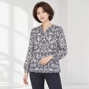 [크로커다일레이디] V넥 자카드 보태니컬 밑단 셔링 블라우스 CLDFBL104