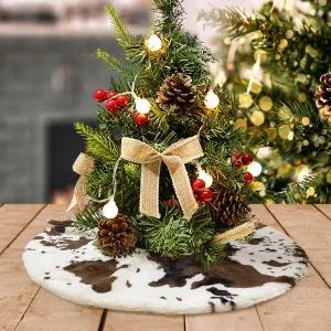 Dod 소 프린트 크리스마스 트리 스커트 24인치 서부 소가죽 셔츠 장식 매트 Xmas 연말 홈 파티