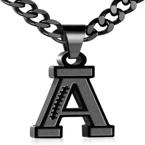 HEYOLL 풋볼 이니셜 목걸이 316L 스테인리스 스틸 펜던트 맞춤 A-Z 글자 참 조절 가능한 20 +2 연장 체인