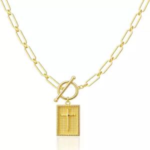 여성용 Nogesida 14K 골드/실버 도금 청키 크로스 목걸이 심플하고 우아한 펜던트 트렌디한 참 초커