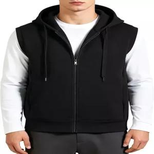 LukBerd 남성용 후드 풀 집 베스트 민소매 따뜻한 플리스 안감 포함 코튼 들어간 옆주머니가 있으며
