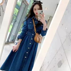 봄 데님 허 신상 슬리브 여성 롱 강조 A라인 원 인