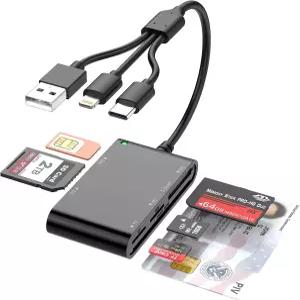 7-in-3 CAC 리더기 CAC/SD/TF/M2/ID/IC/SIM/PIV/Ms 카드용 USB A/C/Lightning 3포트 iPhone용 어댑터