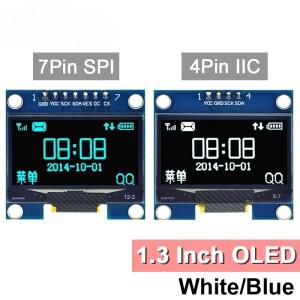 1.3인치 OLED 모듈, SPI/IIC/I2C 통신 방식, 흰색/파란색, 128x64 해상도, 디스플레이
