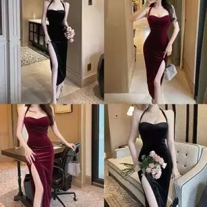 [RGN26O8R]럭셔리 홀터넥 롱 클럽룩 원피스 벨벳 캡내장
