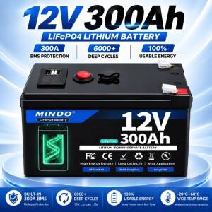 LiFePO4 12V 300AH 200AH 배터리 별도 충전기 불필요 리튬 내장형 BMS 6000회 이상 가능 태양광 RV 해양 에