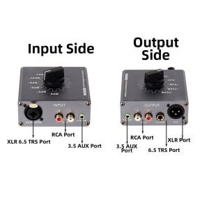 SJ303 오디오 레벨 감쇠기 박스 0dB ~ -15dB 볼륨 컨트롤 (XLR 및 RCA 3.5mm 잭 포함) 전문 사운드 시스템