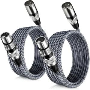 엘리베이스 쇼트 XLR 마이크 케이블 2팩 1M/3.3FT 남성-여성 3핀 밸런스 차폐 오디오 22AWG 무산소동선
