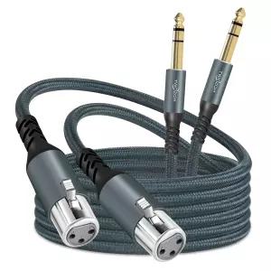 Twozoh 쇼트 XLR 여성-1/4 TRS 케이블 1피트 2개 세트 6.35mm 스테레오 잭 밸런스드 3핀 마이크