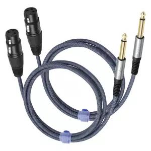HUALEU 1피트 여성용 XLR to 1/4 TS 모노 잭 언밸런스 마이크 케이블 코드 6.35mm 3핀 다이내믹 - 2개 세트