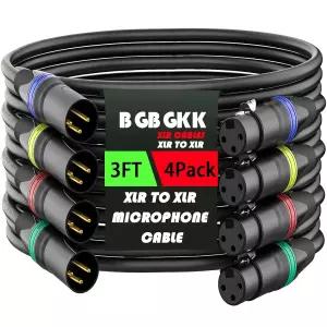 BGBGKK XLR 케이블 3피트 4개 세트 전문가용 마이크 수컷-암컷 금도금 3핀 스피커 밸런스 코드 멀티컬러