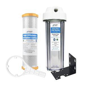 고효율 활성탄 필터가 장착된 PRO WATER PARTS 투명 RV 필터 하우징 2.5X10 1/2