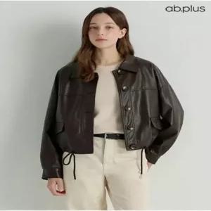AB.PLUS 페이크 레더 스트링 크롭 재킷 LSA3MJ34A