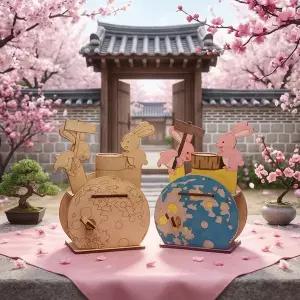[키득키득]우드공예 MDF DIY 우드 오토마타 키네스틱 달맞이 떡메토끼