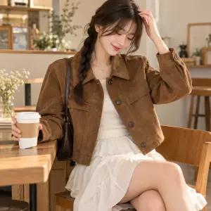 여성 스웨이드 밴딩 숏자켓 브라운 가을 블루종 간절기 아우터