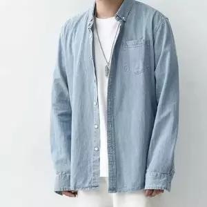 남성 2컬러 여름 얇은 포켓 오버핏 데님 오버핏 셔츠_61002