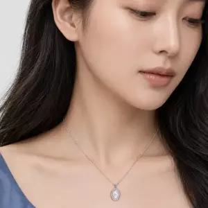 밀그레인 화이트오팔 그린오팔 커브체인 타원 목걸이 여자목걸이 여성목걸이