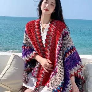 에스닉 패턴 롱 아우터 보온 겉옷 오버사이즈 남녀공용 여행용