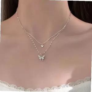 펜던트 더블 나비 큐빅 목걸이 실버 쥬얼리 T0395-A