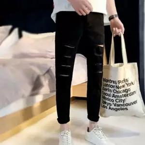 [RG4QQ160]찢청 깔끔 가벼운 남자 스키니 블랙진 컷팅
