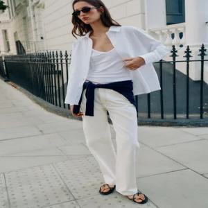 ZARA 100% 면 버튼 셔츠 - 화이트 0264/700/016