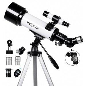 용 KOOLPTE 망원경 70MM / 500MM 초보자용 AZ 굴절망원경 화이트 | 달과 풍경을 관찰할 수 있는 휴대용 및 망원경으로 마운트 휴대폰 어댑터 리모컨 케이스가 포함되어 있습니다.